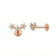 18K Solid Rose Gold 5 Petal 3 Flower Threaded Ear Stud w/Flatback