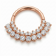 Close-up view Daith/Septum clicker in 18K solid Rose Gold w/cz