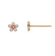 Yellow Gold Flower Rose with Clear CZ Ear Stud 14k
