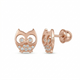 Owl CZ ear studs in 18K Rose Gold with threaded bell back
