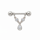 18K solid yellow gold barbell featuring a dangling pear-cut cubic zirconia charm