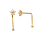 Solid Gold L Nose Pin Flower CZ  5 petal w/ Ball End