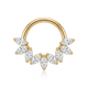 14K Solid Gold 3 Tulip Daith & septum Clicker w/ CZ Marquise in Yellow Gold