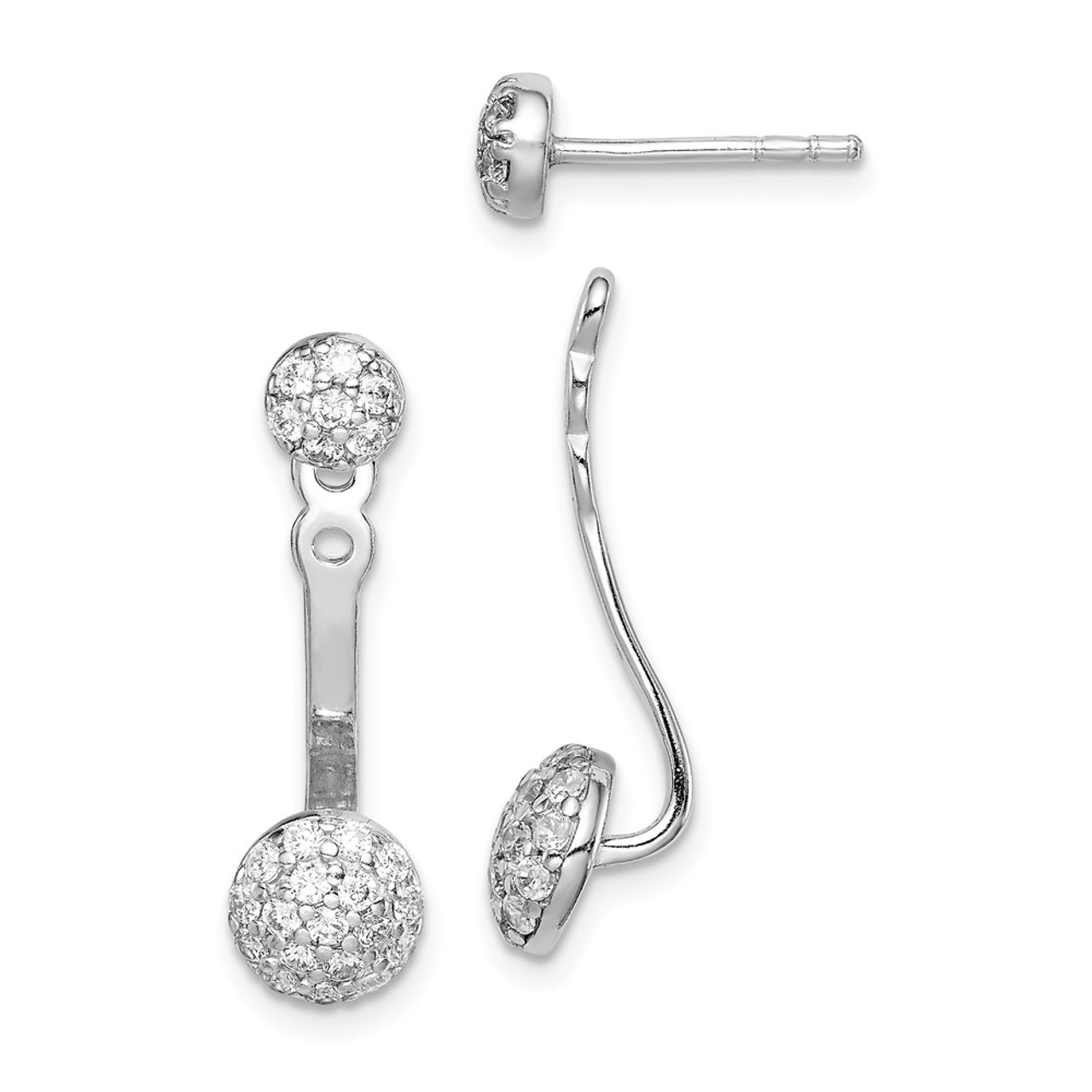 Sterling Silver Rhodium Plated CZ Post Earrings w/ Jacket