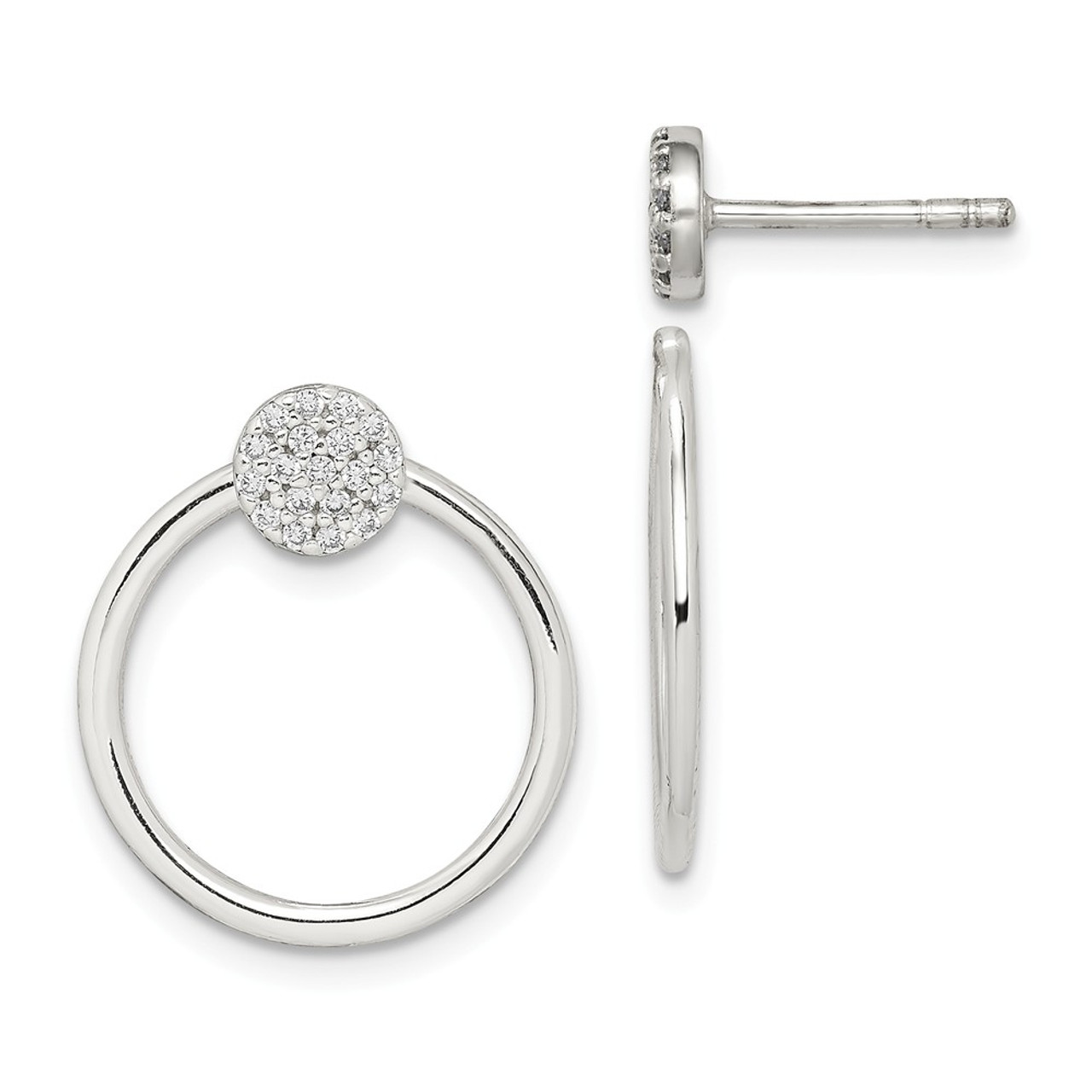 Sterling Silver Hoop Jacket w/ CZ Cluster Post Earrings