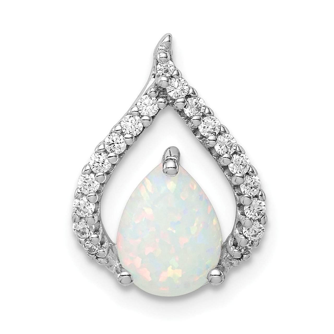 Sterling Silver Rhodium Plated CZ & Lab Created Opal Chain Slide