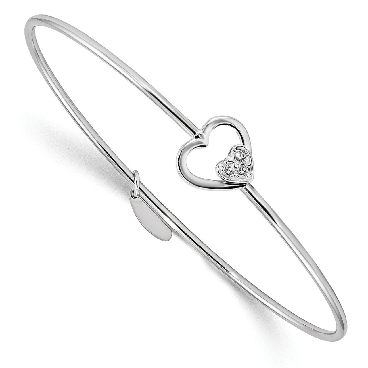 Sterling Silver Rhodium-plated Polished with CZ Heart Flexible