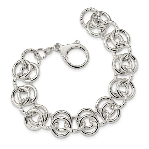Sterling Oval Link Charm Bracelet with textured links and engraved heart