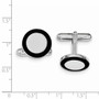 Sterling Silver Rhodium-plated and Black Enamel Round Cuff Links