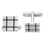 Sterling Silver Rhodium-plated and Black Enamel Groove Square Cuff Links