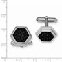 Sterling Silver Rhodium-plated Hexagon Black Carbon Fiber Cufflinks
