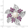 Sterling Silver RH10-11mm White FWC Pearl CZ Pink Corundum Pin