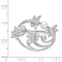 Sterling Silver Rhodium-plated Simulated Pearl and CZ Pin