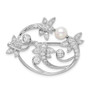 Sterling Silver Rhodium-plated Simulated Pearl and CZ Pin