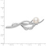 Sterling Silver Rhodium-plated CZ FW Cultured Pearl Pin