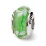 Sterling Silver Reflections Green/White Hand-blown Glass Bead