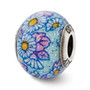 Sterling Silver Reflections Italian Blue Floral Overlay Glass Bead