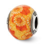 Sterling Silver Reflections Italian Orange Floral Overlay Glass Bead