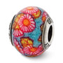 Sterling Silver Reflections Italian Multicolor Floral Overlay Glass Bead