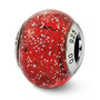 Sterling Silver Reflections Italian Red w/Silver Glitter Glass Bead