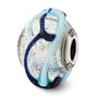 Sterling Silver Reflections Italian Silver w/Blue Textured Lines Glass Bead