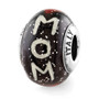 Sterling Silver Reflections Mom w/Hearts Black Italian Glass Bead