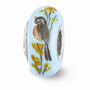 Ster.Silver Reflections Hand Painted Robin on Forsythia Fenton Glass Bead