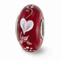 Ster.Silver Reflections Red Hand Painted Hearts Desire Fenton Glass Bead