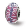 Sterling Silver Reflections Pink and White Weaved Glass w/Blue Stripe Bead
