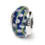 Sterling Silver Reflections Blue Floral Hand-blown Glass Bead