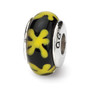 Sterling Silver Reflections Yellow/Black Hand-blown Glass Bead