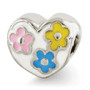 Sterling Silver Reflections Kids Enameled Heart w/Flowers Bead