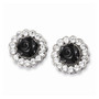 Silver-tone Black Flowers & Clear Crystal Post Earrings