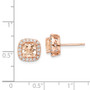 Sterling Silver Rose-tone Square Peach CZ Halo Post Earrings