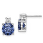 Sterling Silver Rhod-plated Blue and White CZ Stud Earrings