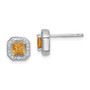 Sterling Silver Rhodium Plated Yellow & Clear CZ Post Earrings