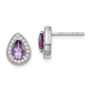 Sterling Silver Rhodium-Plated Purple & Clear CZ Post Earrings