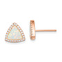 Sterling Silver Rose-tone Created Opal & CZ Halo Post Earrings