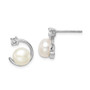 Sterling Silver Rhod-plat 7-8mm White Button FWC Pearl CZ Earrings