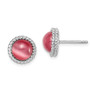 Sterling Silver Rhodium-plated Created Pink Cat's Eye Post Earrings
