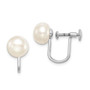 Sterling Silver Rhod-plat 8-9mm White Button FWC Pearl Non-pierced Earrings