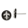 Sterling Silver CZ Fleur de Lis on Onyx Circle Stud Earrings