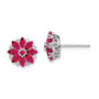 Sterling Silver Rhodium-plated Diamond & Composite Ruby Earrings