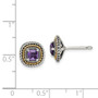 Sterling Silver w/ 14K Accent Amethyst Square Post Earrings