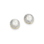 14k & Rhodium 5-6mm Button FW Cultured Pearl .05ct Diamond Post Earrings