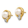 14K 5-6mm White Button FW Cultured Pearl .02ct Diamond Post Earrings