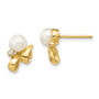 14K 4-5mm White Button FW Cultured Pearl .02ct Diamond Post Earrings