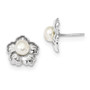 14k White Gold 5-6mm White Button FWC Pearl Flower Post Earrings
