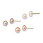 14k 6-7mm Button Freshwater Cultured Pearl Boxed 3 pair Post Earrings Set