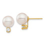 14K 8-9mm White Round Saltwater Akoya Cultured Pearl Diamond Post Earrings